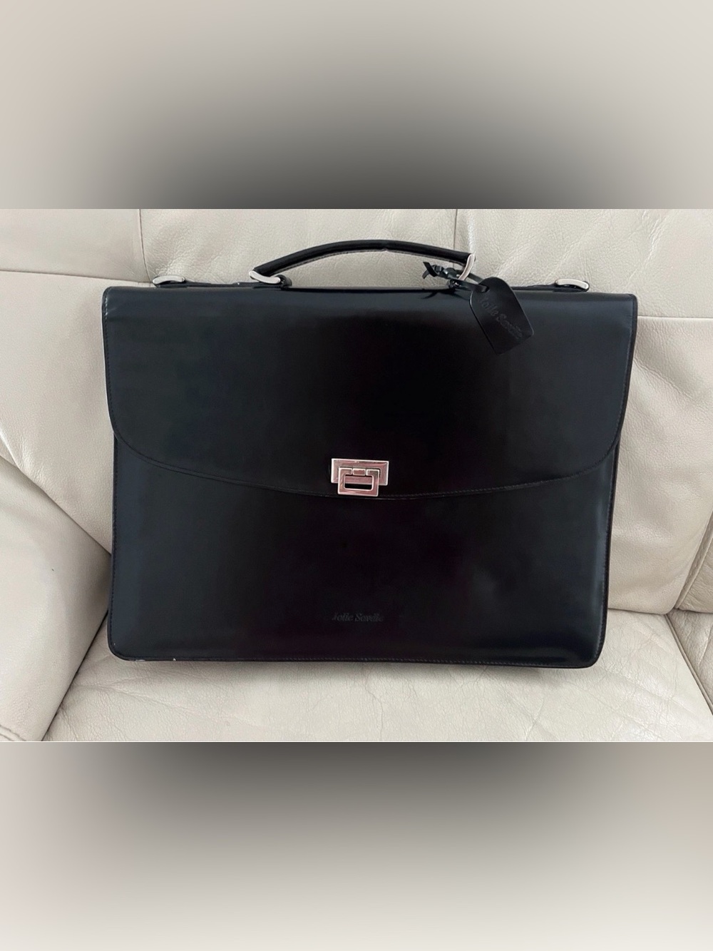 Jolie Saville Black Leather Top-Handle Briefcase, leather